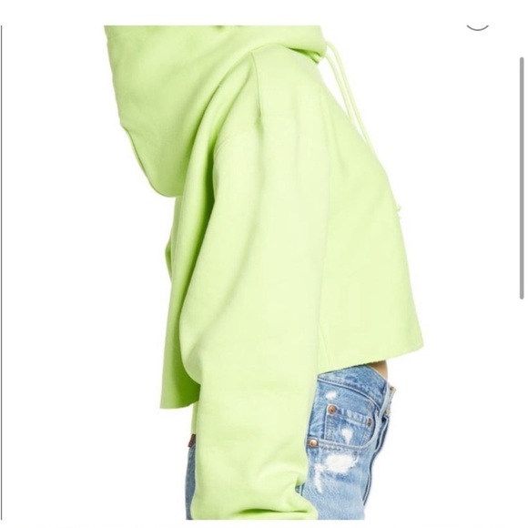 Champion Lime Neon Green Reverse Weave Cropped fleece Hoodie Heavyweight Small - Picture 3 of 16